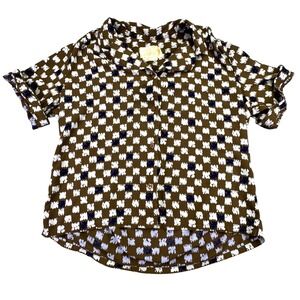Pendleton Brown, White & Navy Patterned Short Sleeve Blouse